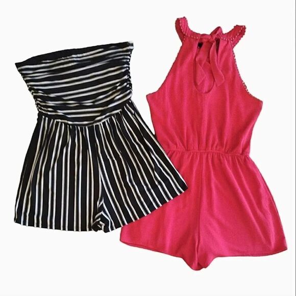 Y2K Pink Halter and Striped Strapless Romper Shorts Size Large Bundle - Picture 16 of 16